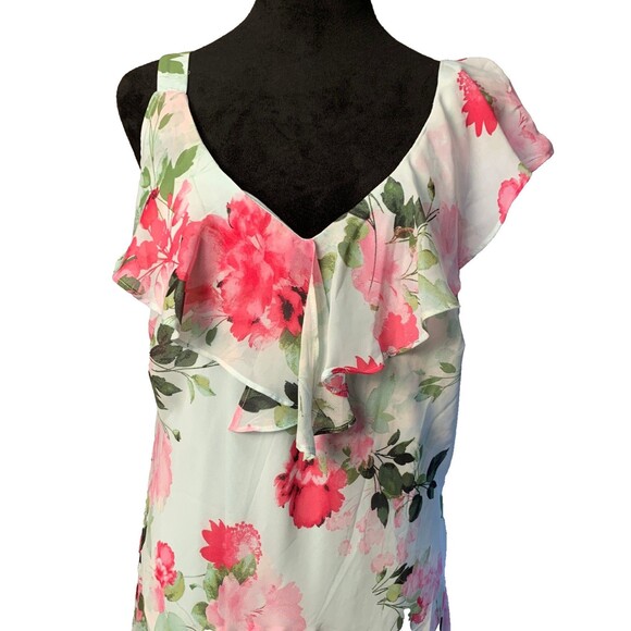 Signature by Robbie Bee size 14 Women's Floral Print Ruffle V-Neck Dress Fairy - Picture 1 of 9